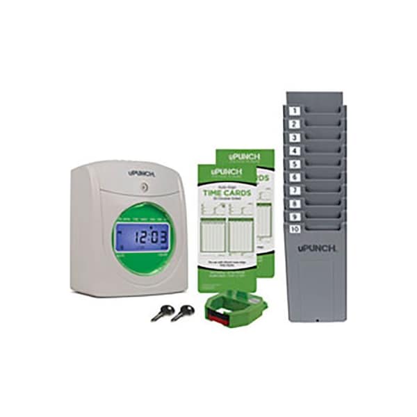 Acroprint uPunch Electronic Time Clock w/ 100 Time Cards, 2 Keys, 1 Ribbon & 1 Rack, White